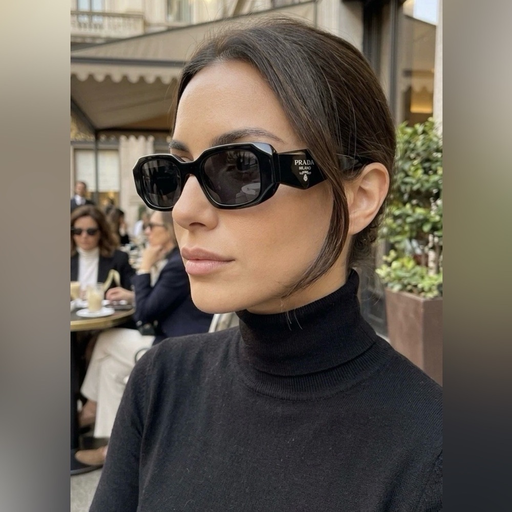 Prada Black Rectangular Milano Sunglasses with Dark Lenses